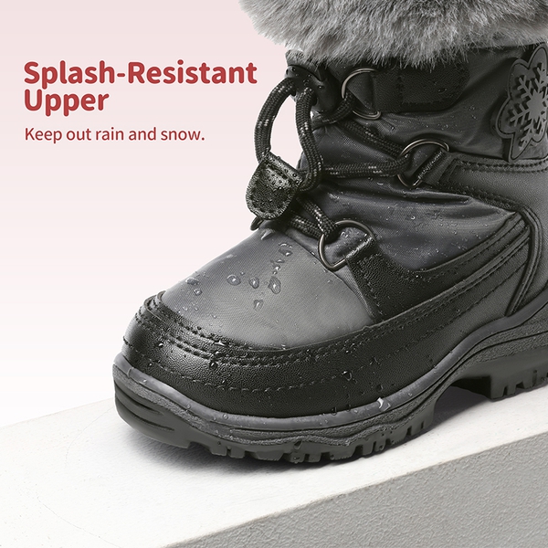 Kids Non-Slip Fur Lined Snow Boots - BLACK GRAY - 2